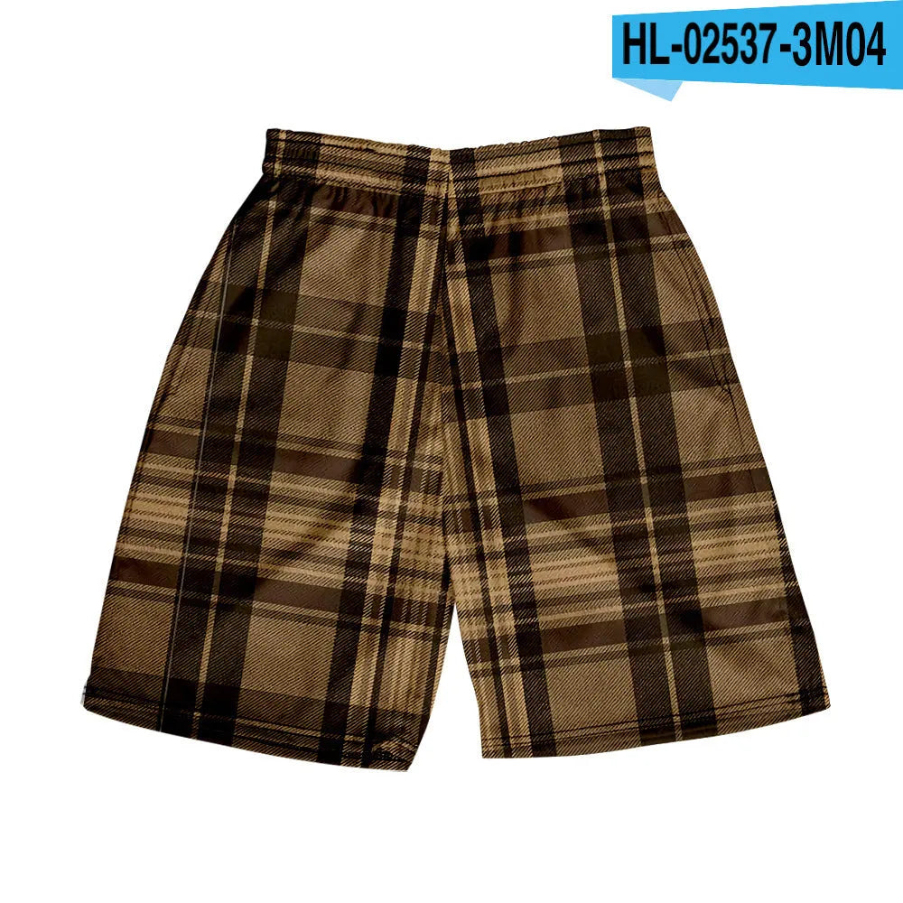 Men's plaid shorts with elastic waistband in straight leg fit for casual summer wear