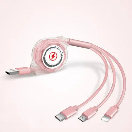 3 in 1 telescopic charging cable extended to 120 cm length with multiple connector options