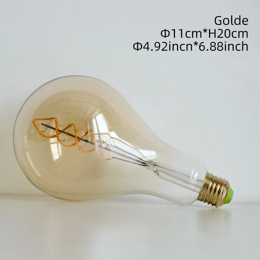 Golden and grey A110 double spiral filament LED soft light strip measuring 110mm by 200mm