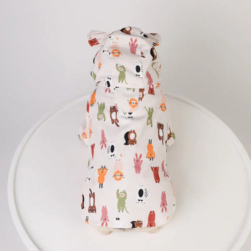 Beige cartoon dog raincoat with animal design and waterproof coating