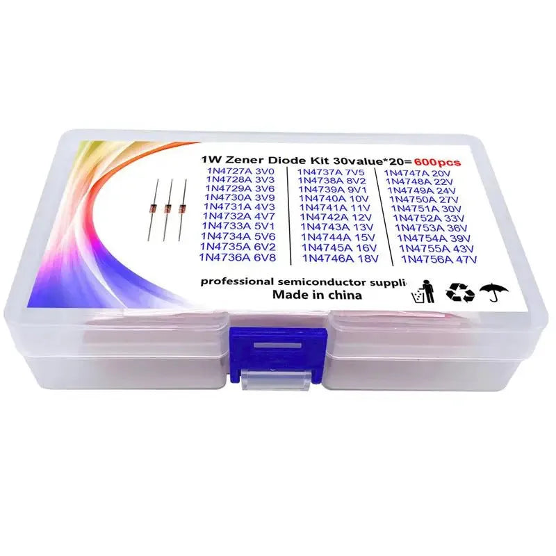 1W Zener diode electronic component with crystal glass encapsulation in boxed packaging