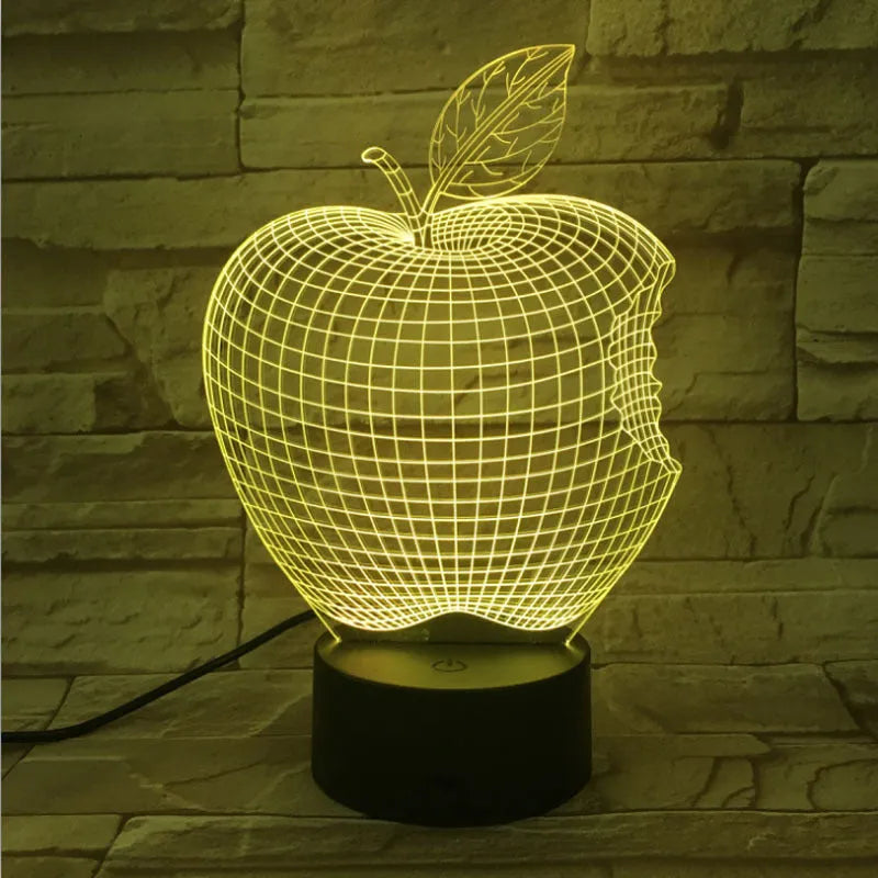 3D fruit decorative night light with seven colour LED illumination and touch control interface