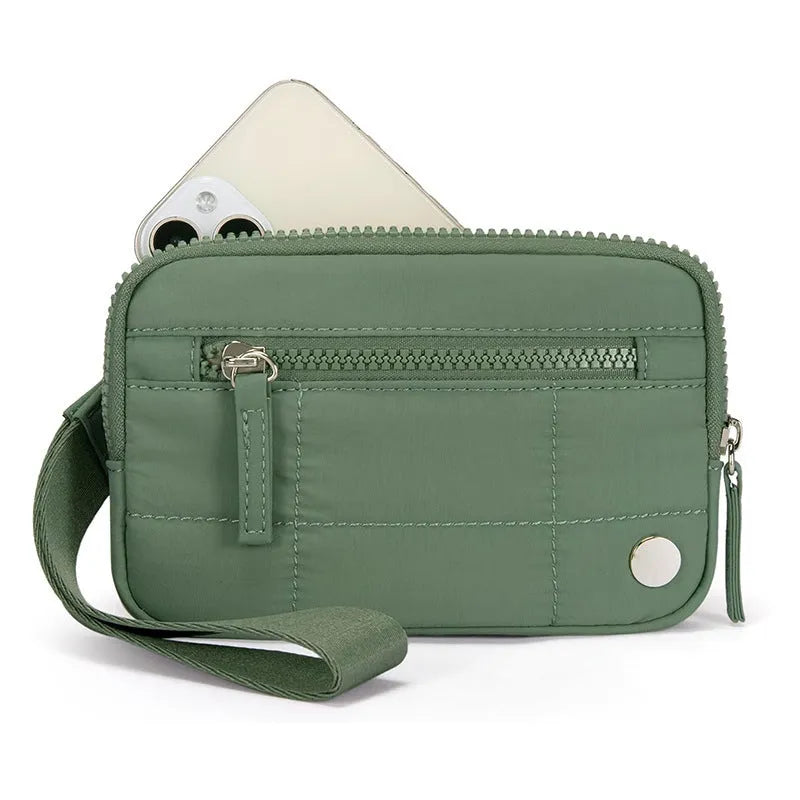 Waterproof quilted nylon handbag with transparent deck section in solid colour with urban simplicity styling