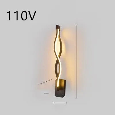 Minimalist Nordic-style LED wall lamp mounted on a wall, shown in a black finish with a soft glow.