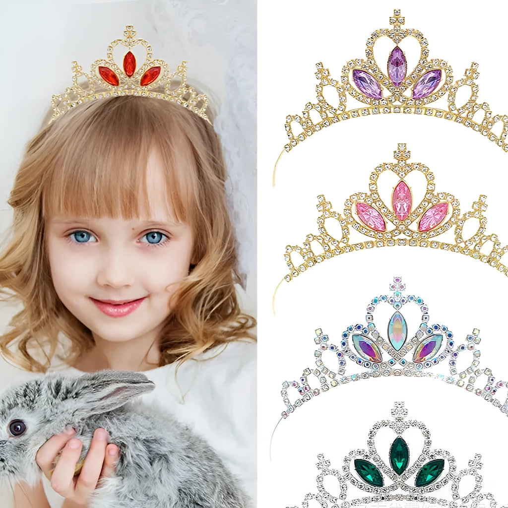 Girl's metallic alloy princess crown headdress in gold finish.