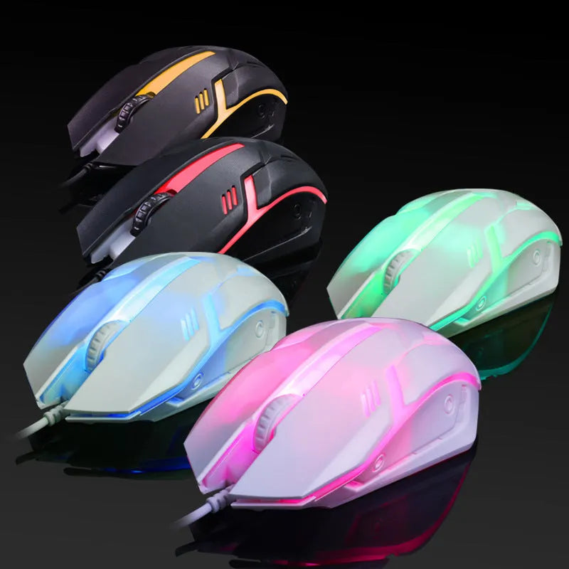 Wired USB luminous mouse in black or white with 1600DPI resolution and 1.3 metre cable