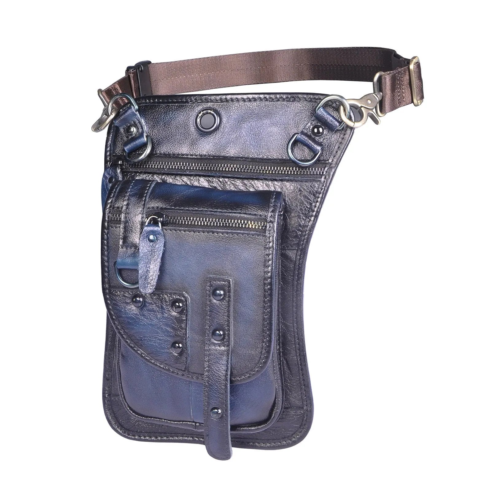 Men's genuine leather punk fanny pack with phone and ID pockets in multiple colour options