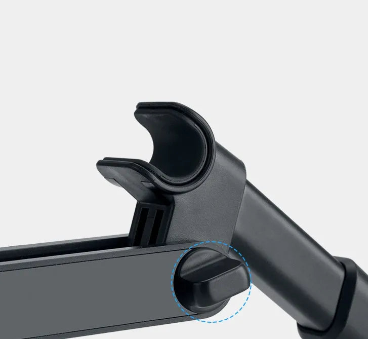 Black car headrest-mounted phone and tablet holder with universal snap-in silicone cradle.