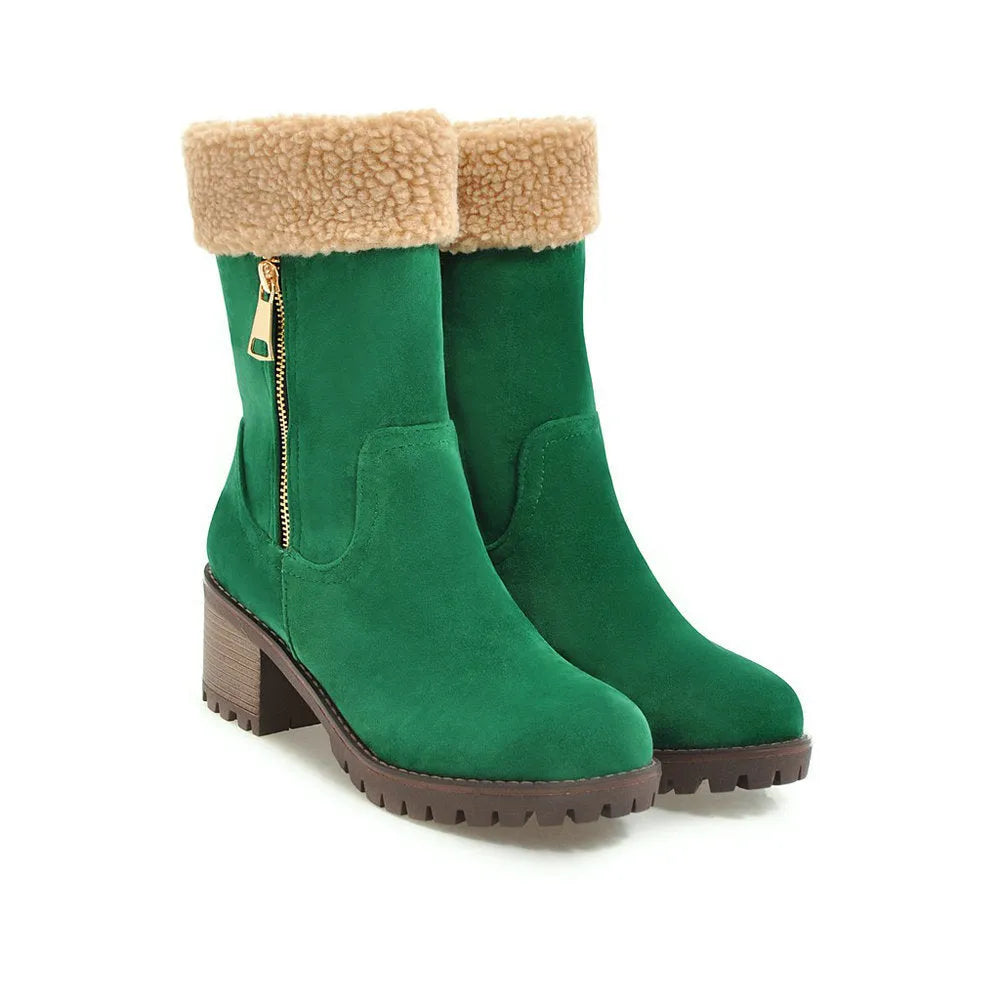 Men's waterproof snow boots with lace-up front and fleece lining in black, grey, green or orange colours