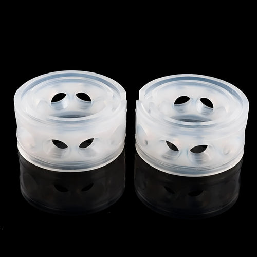 Transparent rubber car spring buffers showing six size options for suspension protection