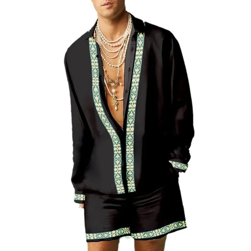 Men's slim fit summer shirt and shorts set in coordinating colours on hanger