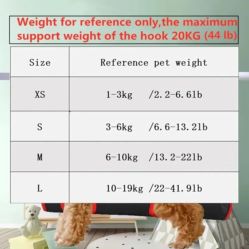Pet grooming restraint hammock bag hanging system for nail trimming and bathing in four sizes