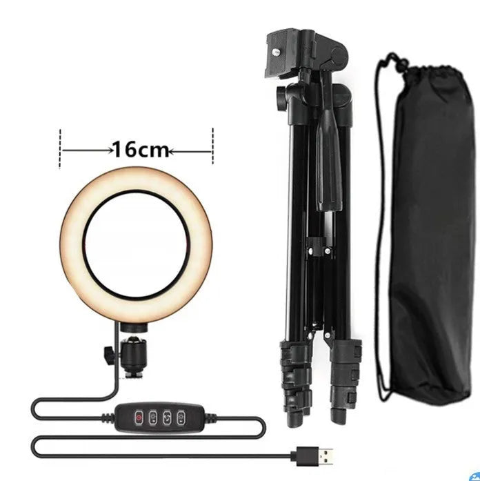 Adjustable live phone stand extended to maximum height with smartphone mounted