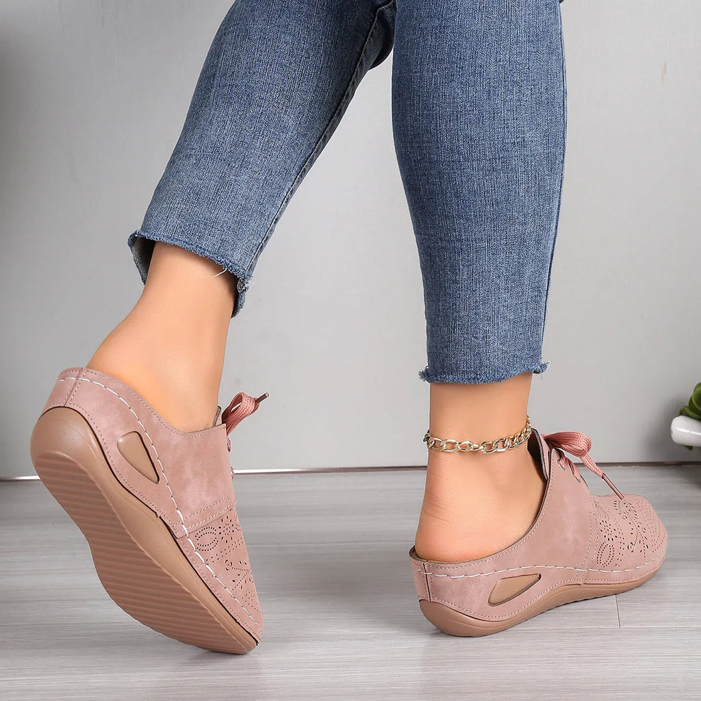 Women's summer lace-up slippers with wedge sole and hollow-out design in various colours