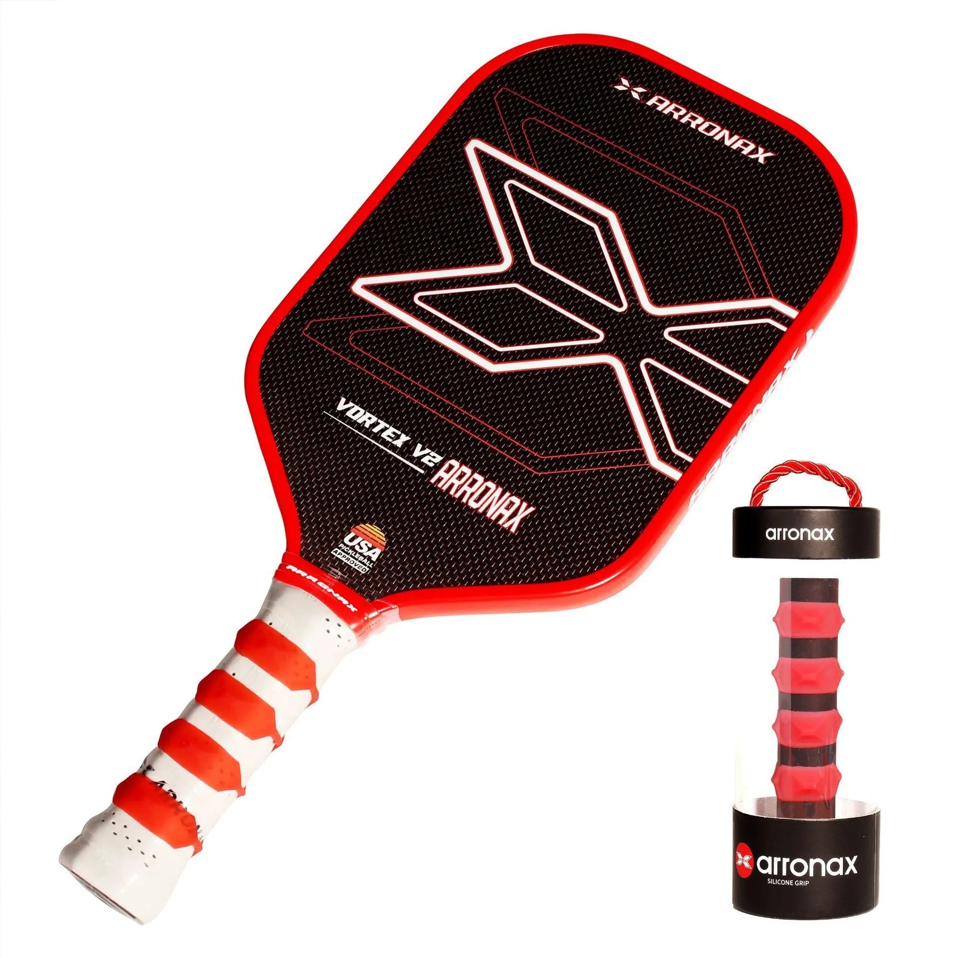 Silicone racquet grip buckle in multiple colours on a black background.