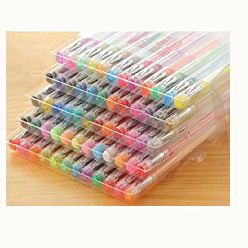 100 Colour Gel Pen and Watercolour Pen Set with Highlighter Pens, showing plastic barrels and assorted colours.