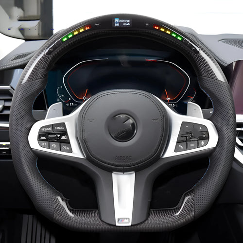 Black carbon fibre LED steering wheel for BMW X3 and X5 models