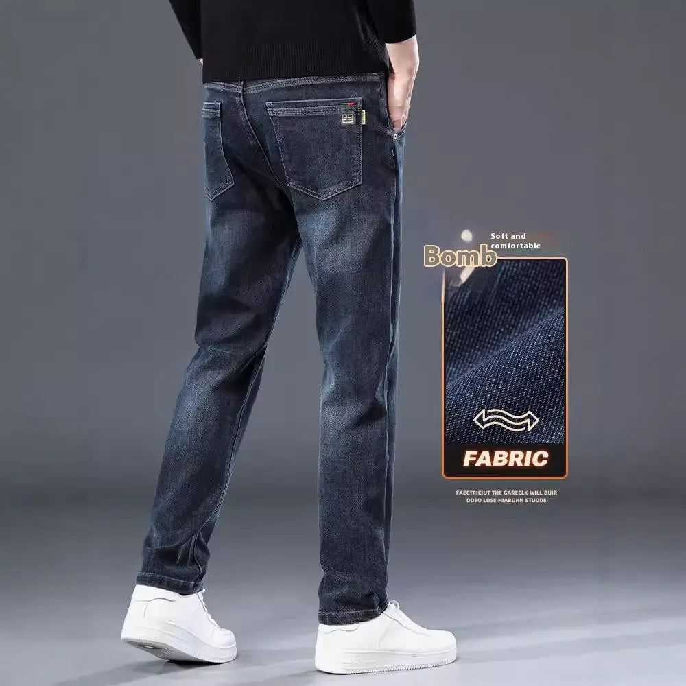 Slim straight casual trousers in polyester with micro elasticity and zipper fly
