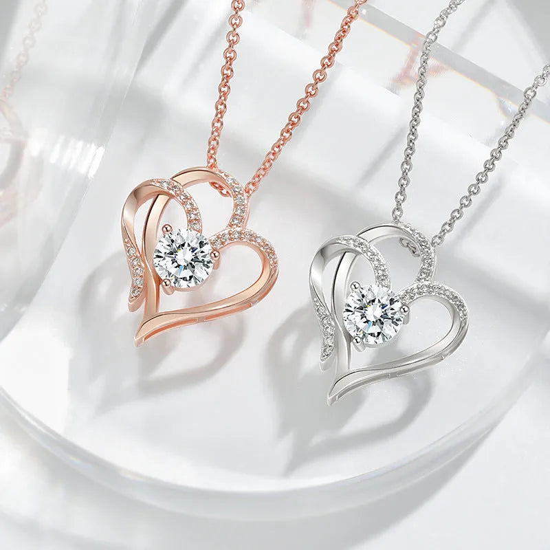 Simple heart-shaped women's necklace in 925 silver with choice of rose gold, platinum, or yellow gold plating.