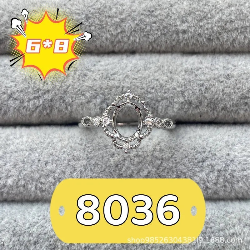 Oval denier ring with 6x8mm stone and five-pointed star decoration in Korean style