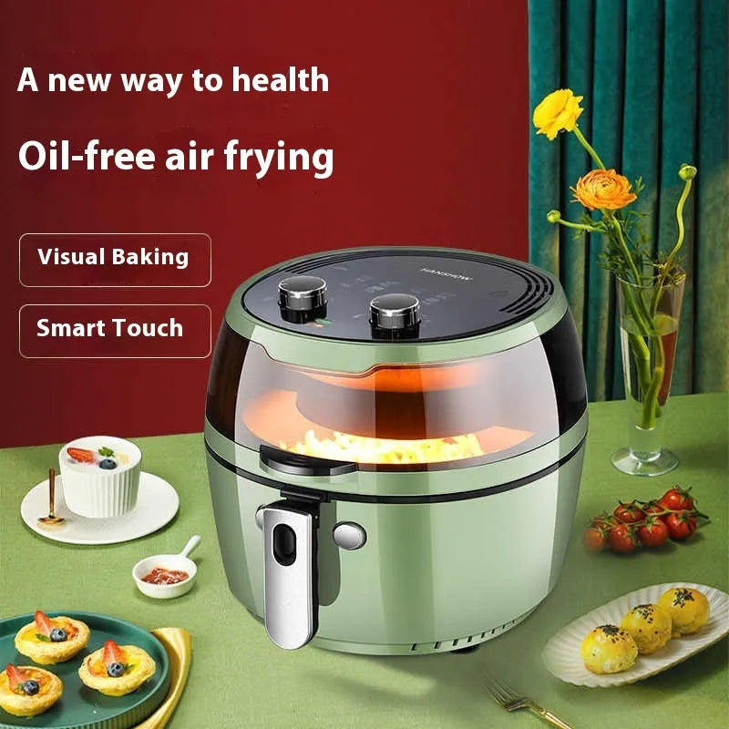 8 litre air fryer oven with mechanical button controls and ceramic-coated interior