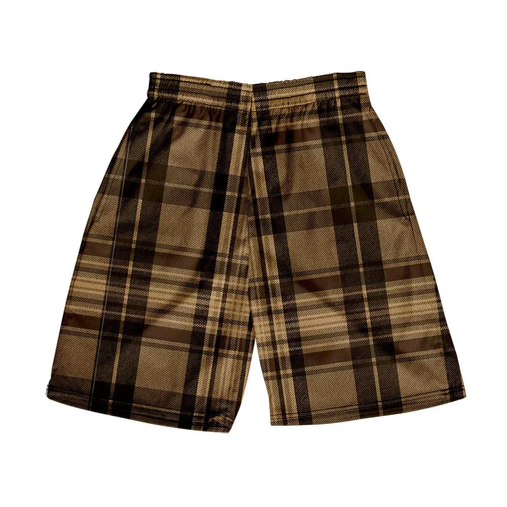 Men's plaid shorts with elastic waistband in straight leg fit for casual summer wear