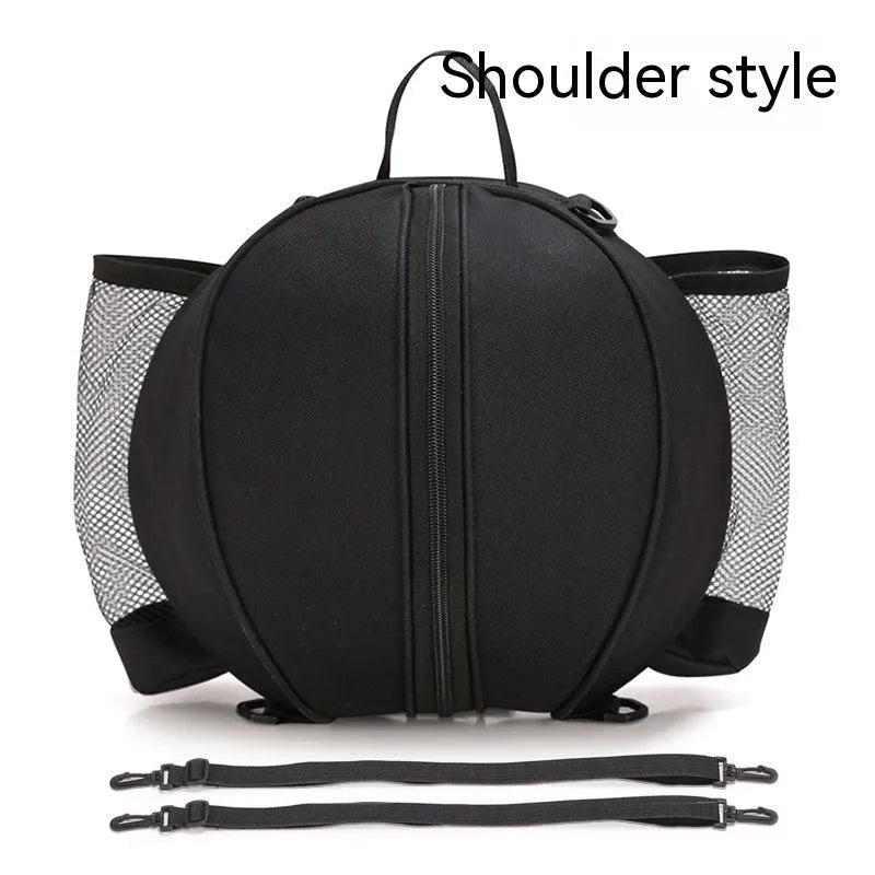 Black Oxford cloth basketball bag with a 9-litre capacity shown with both one-shoulder and two-shoulder strap options.