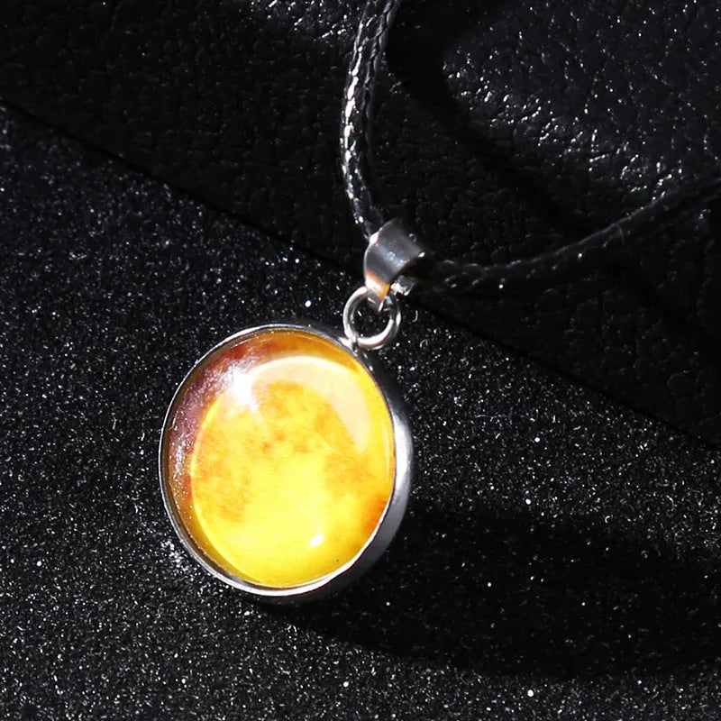 Christmas moon night sky luminous alloy pendant necklace with colourful glass constellation design