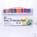 Set of watercolour pens in various colours arranged in a case, showing plastic barrels and fine tips.