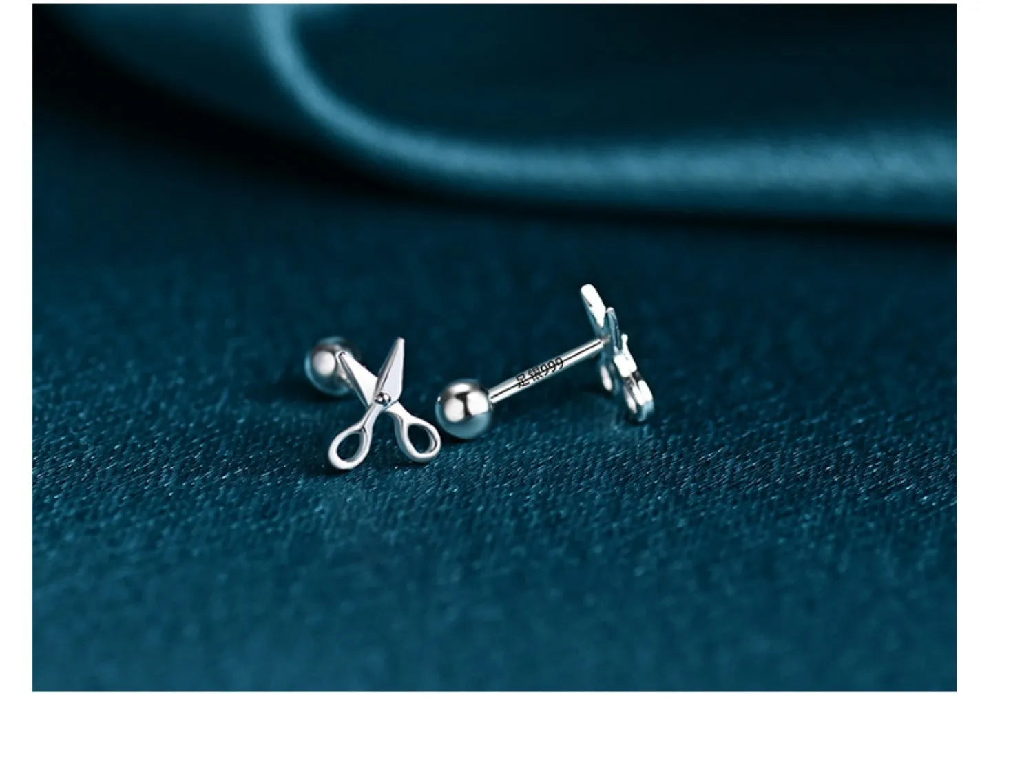 Pure silver ear nail earrings with screw-style fastening for women's ear piercings