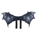 Black cloth bat wings pet costume accessory shown in three sizes for Halloween