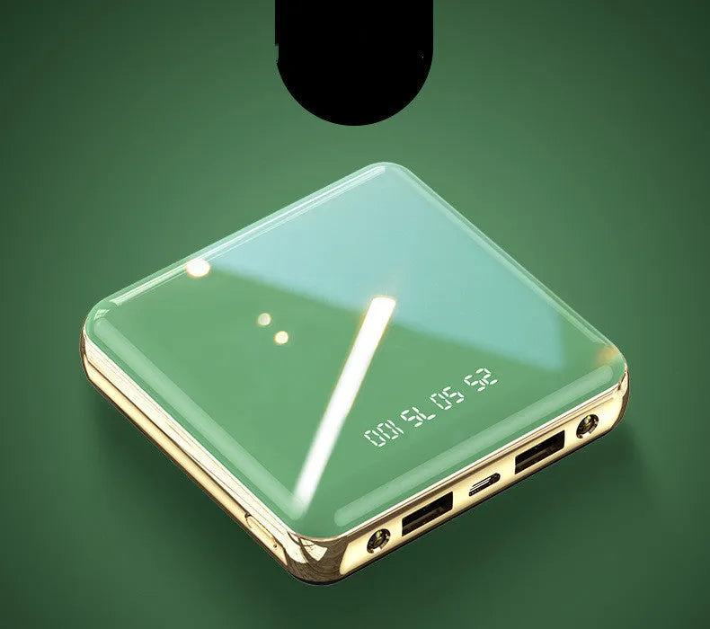 Mini power bank with aluminium shell showing multi-USB ports and compact 83mm dimensions