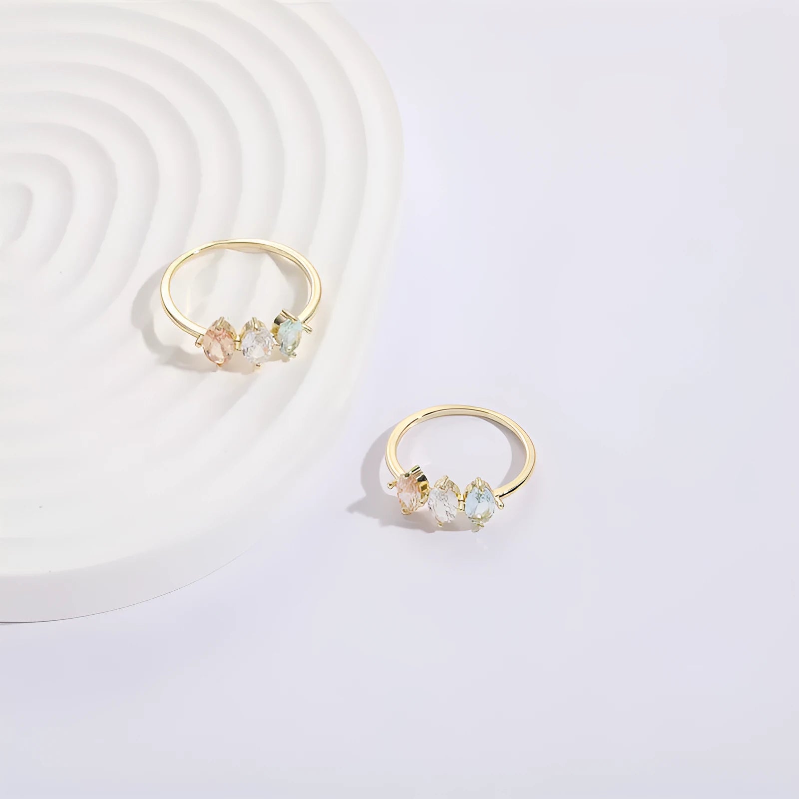Geometric triangle birthstone horse eye zircon ring with gold electroplated finish