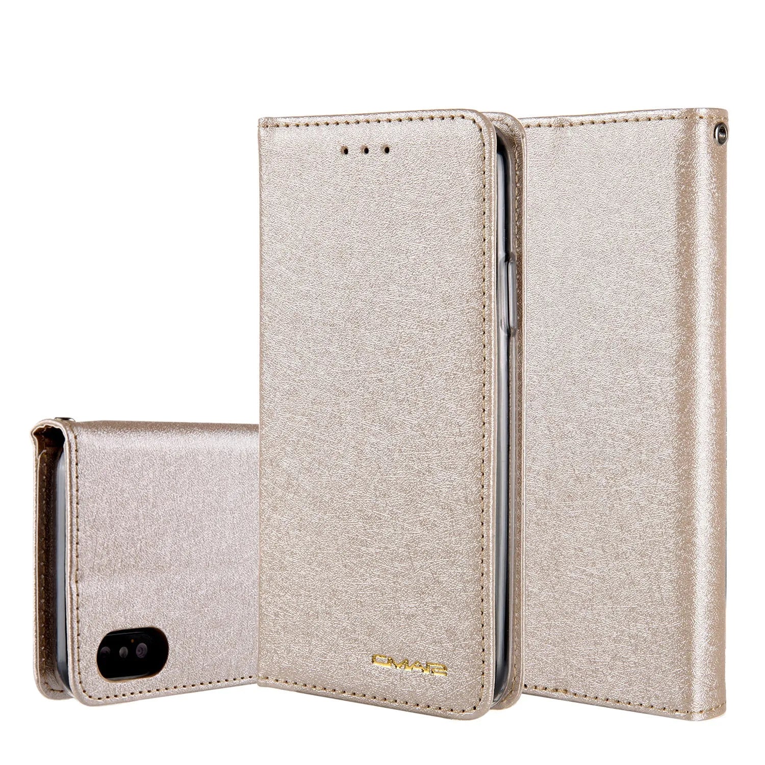 PU leather flip phone case for Apple iPhone with a built-in card slot in black.