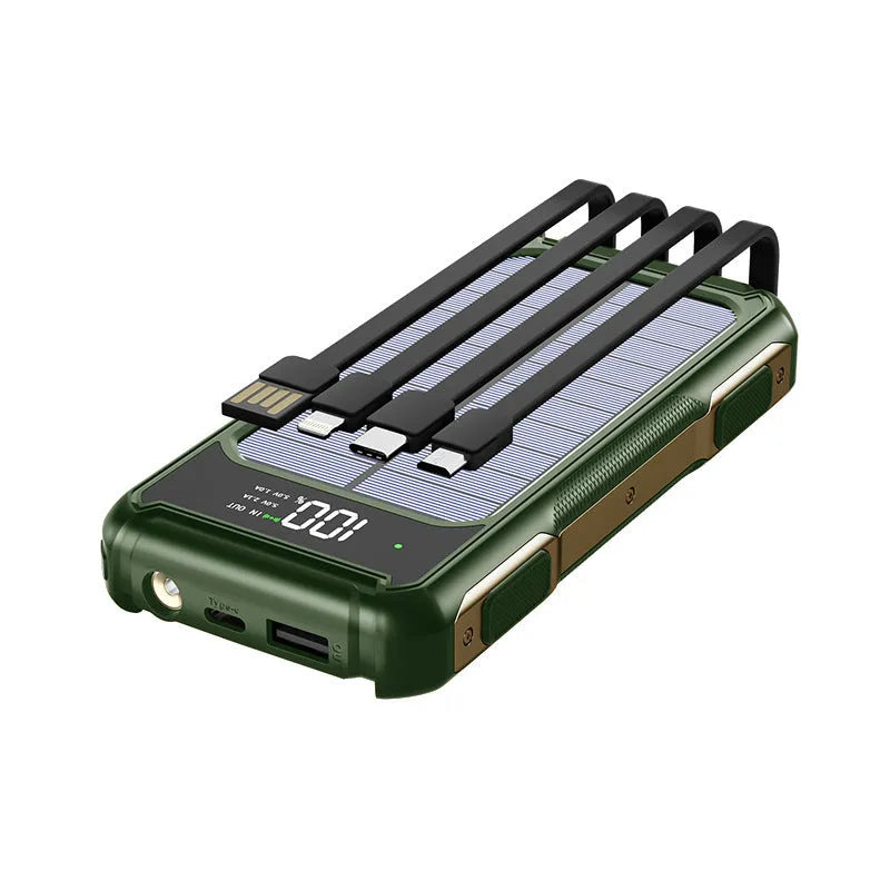 Military grade power bank in black, green, or orange showing front and side with capacity labels.