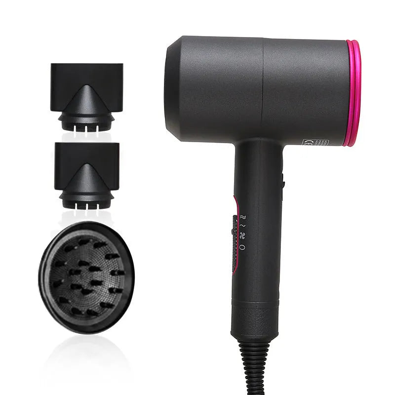 Professional black hotel hair dryer with long cable and worldwide voltage plug options