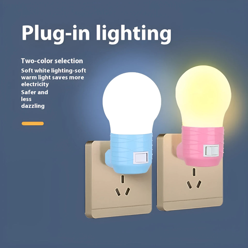 Plug-in bedside baby night feeding lamp in round modern design with white plastic shell