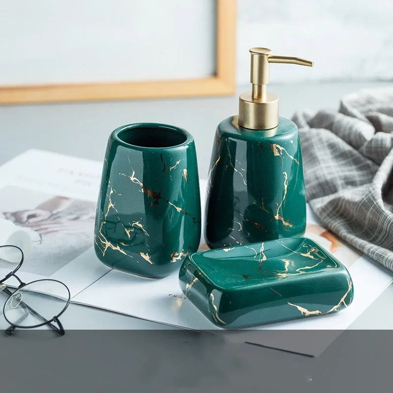 Ceramic bathroom wash set in light luxury style with decal process finish available in black blue or white