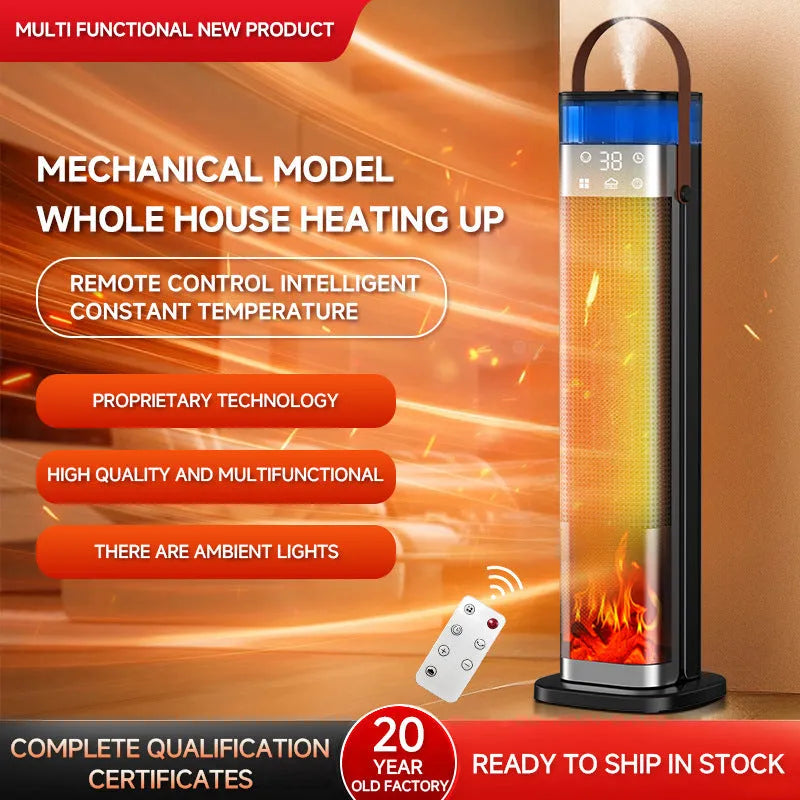 Vertical space heater with humidification function measuring 16x16x52.6cm