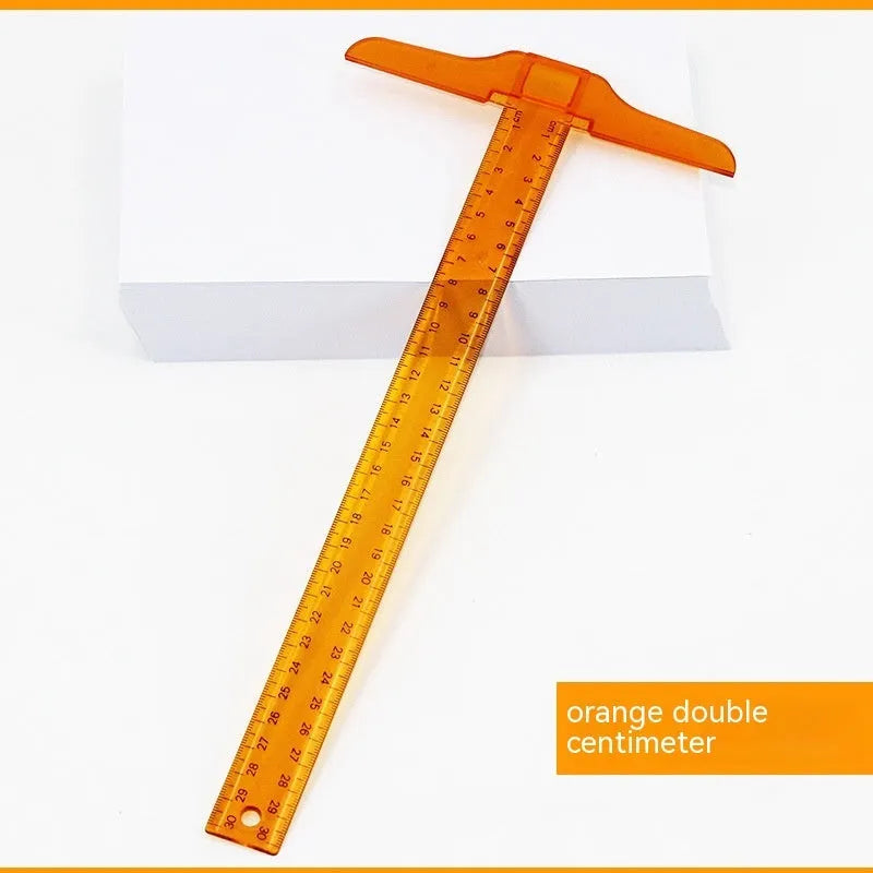 30cm transparent plastic T-shaped ruler with dual centimetre and British imperial measurement scales