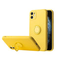 Liquid silicone phone case with a flip-out bracket for Apple iPhone 12, shown in a choice of colours.