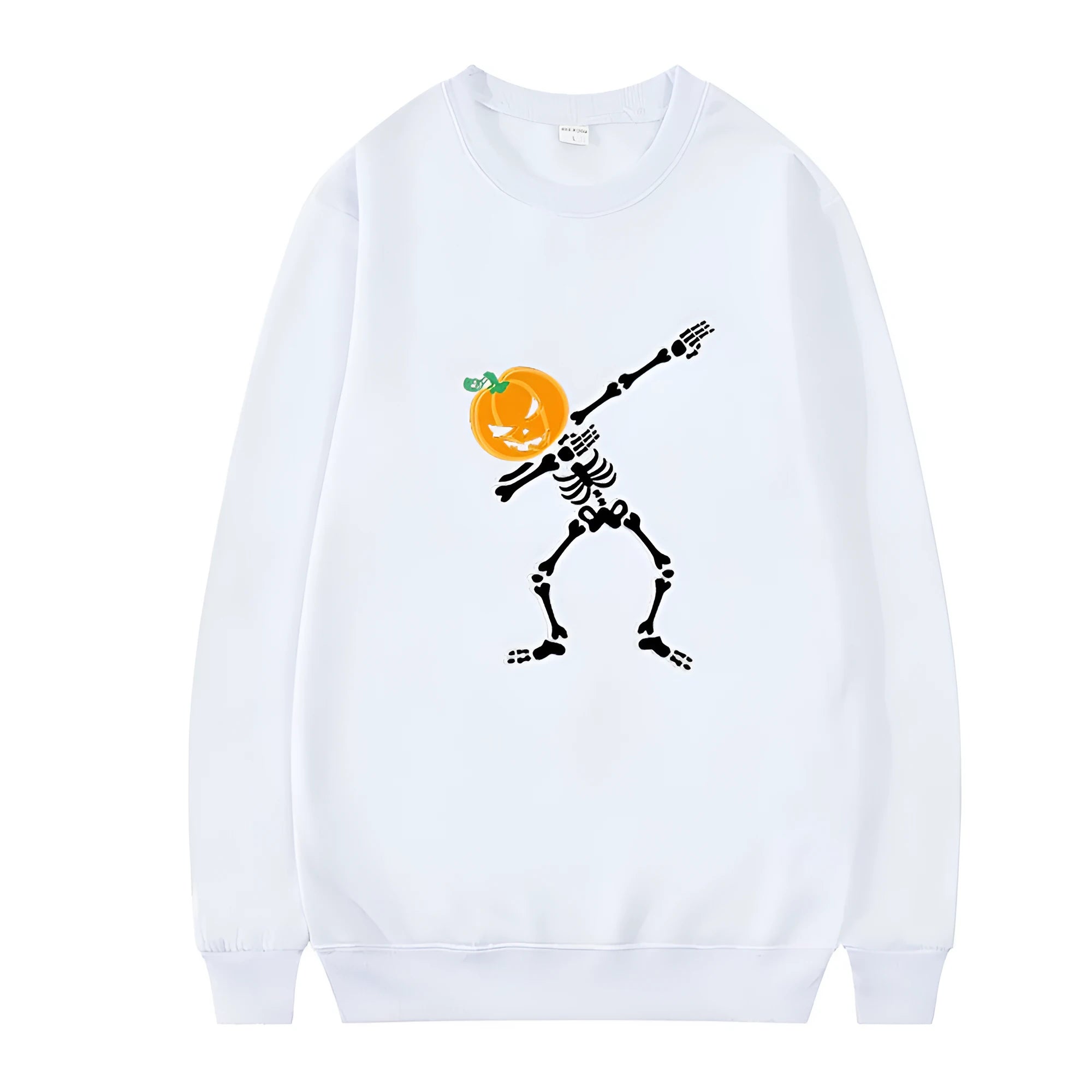 Women's printed long sleeve crew neck casual top in polyester cotton blend on a hanger.