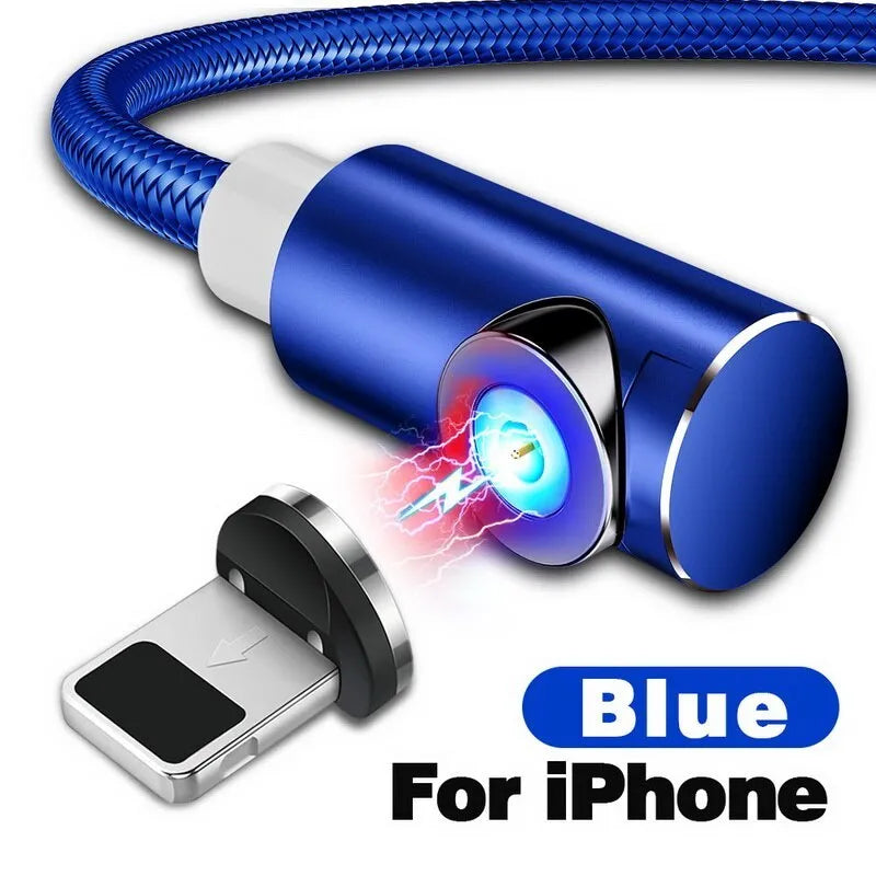Black magnetic charging cable with aluminium alloy connectors and Micro USB, Type C, and Apple compatible magnetic tips.