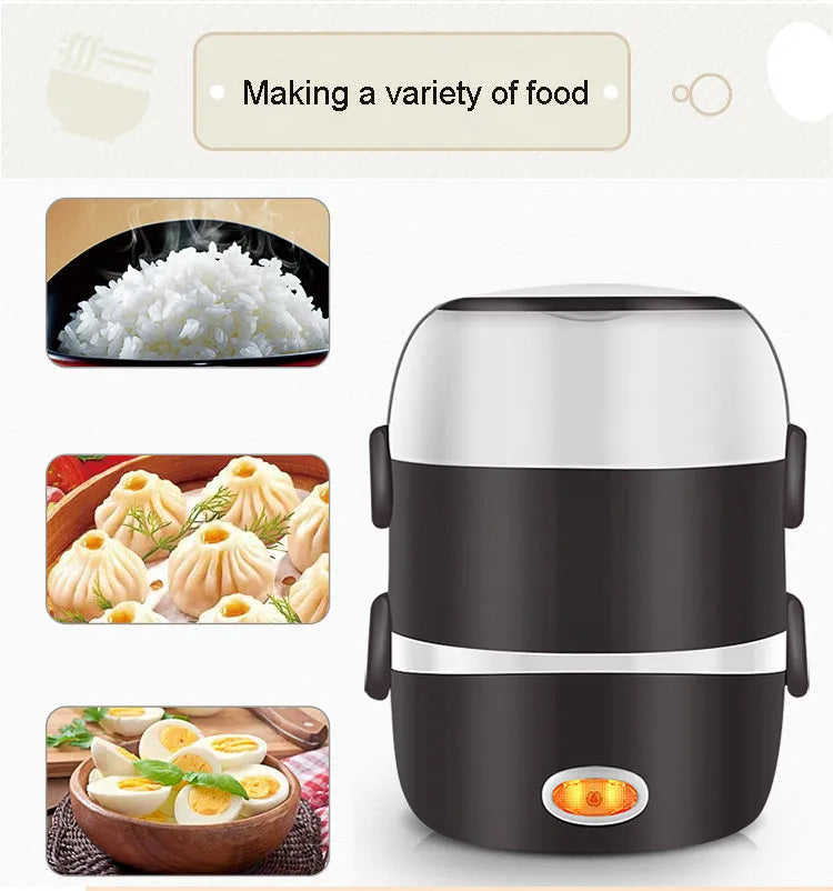 White multi-function electric lunch box with USB cable and two-layer or three-layer design options