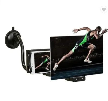 Black mobile phone screen amplifier with 12-inch acrylic display and adjustable folding bracket