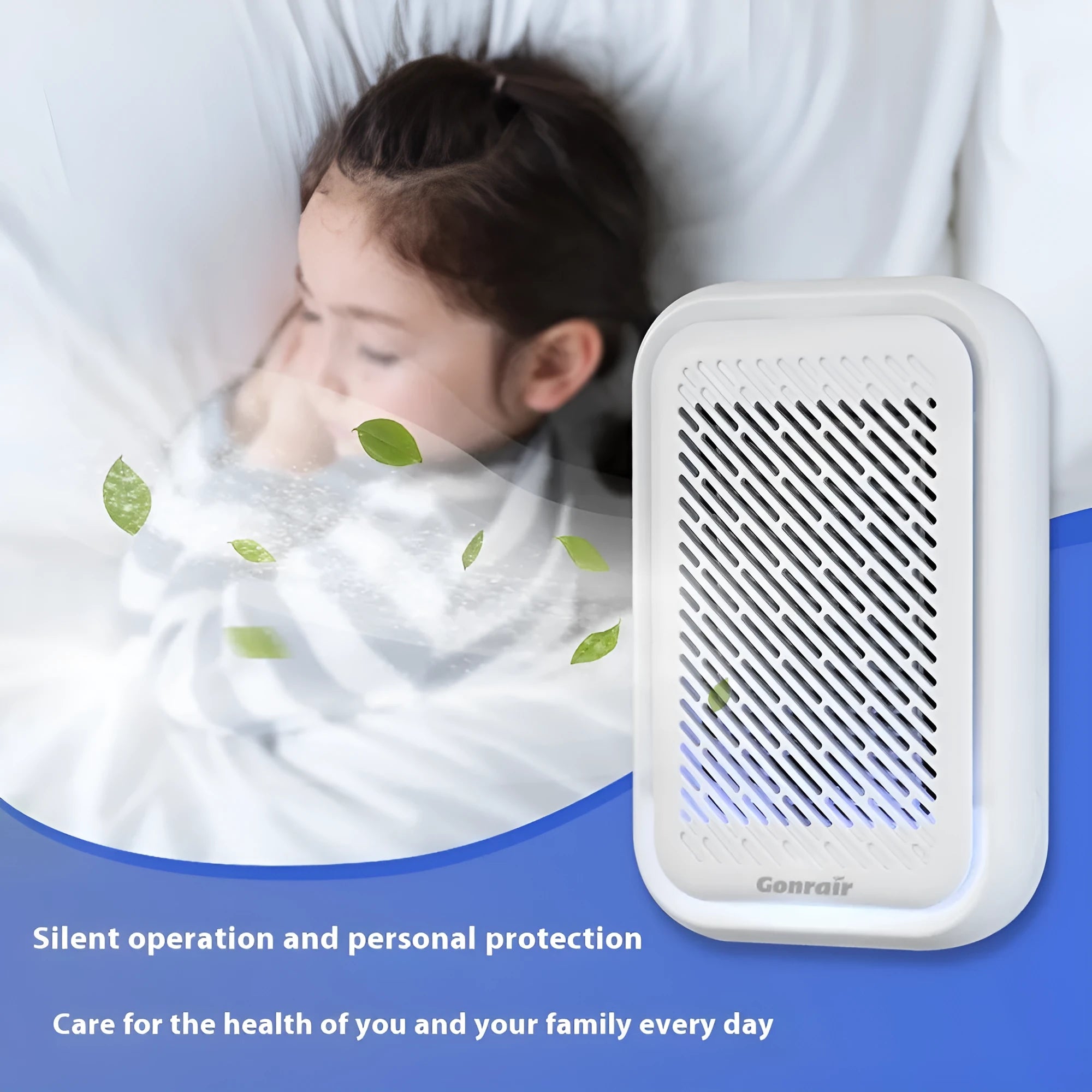 White wall-mounted air purifier with direct plug-in power cord for rooms under 10 square metres
