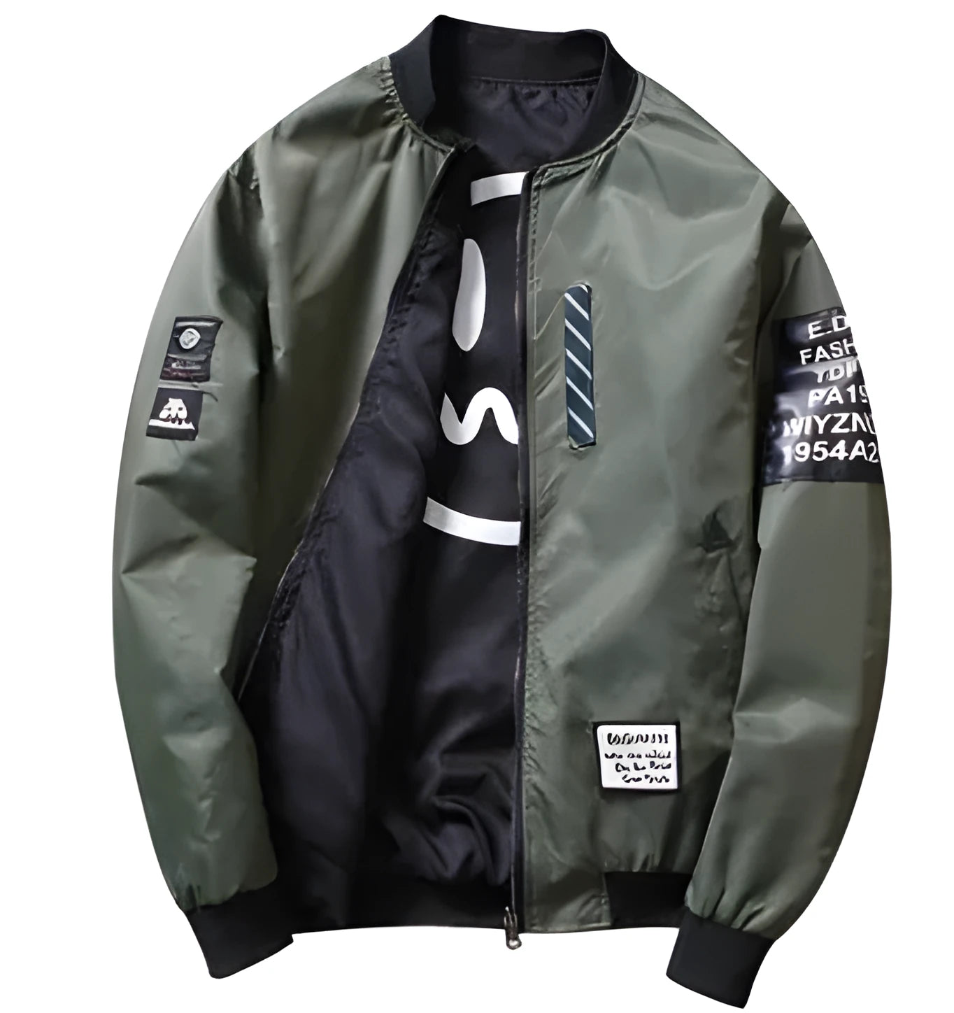 Men's reversible flight jacket in black, blue, or green colours with thin stripe pattern and zipper closure