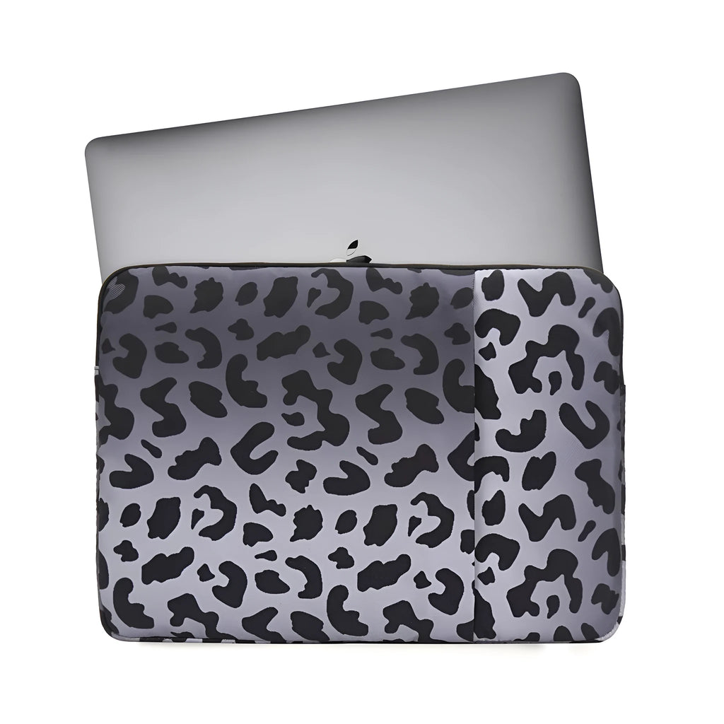 Leopard print laptop sleeve with flannel lining for 13-inch and 15.6-inch laptops