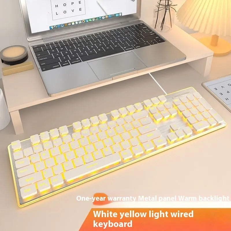 Wired mute mechanical-feel keyboard with backlighting in ABS casing, 44 cm length