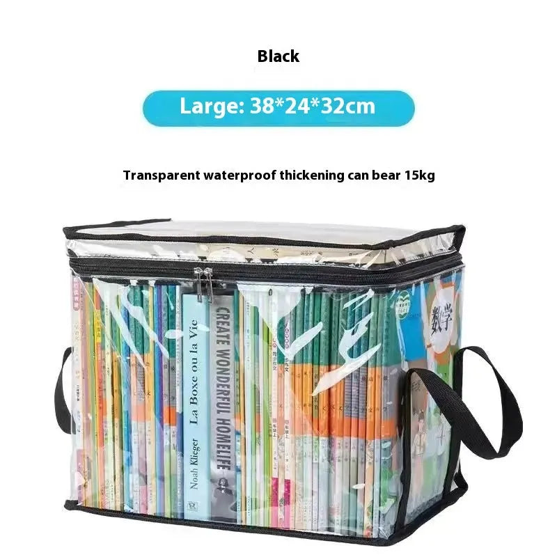 Large white foldable PVC storage bag with sealed top next to magazines.